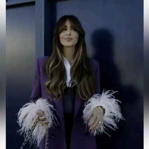 Zara white poplin shirt with feather appliqués